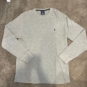NWOT Polo Waffle Long Sleeve Gray Shirt with Navy Logo. XL
